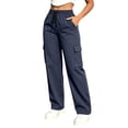 thumbnail image 1 of Perfectbot Cargo Pants for Women, Elastic Drawstring, High Waist, Straight Leg, Multiple Pockets, 1 of 8