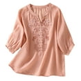 thumbnail image 1 of Perfectbot Cotton Linen Shirts for Women Short Sleeve Boho Retro Tops Loose Embroidered Blouse, 1 of 6