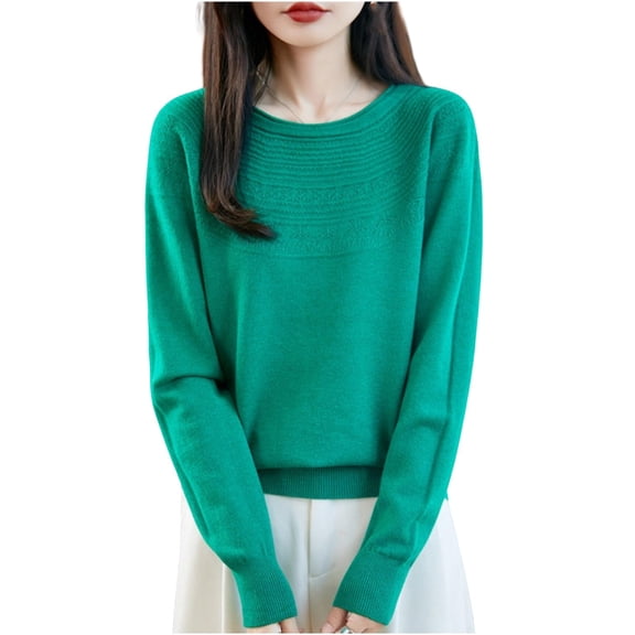 Perfectbot Crew Neck Soft Warm Sweater for Women - Lightweight Loose Fit Knitted Jumper Tops