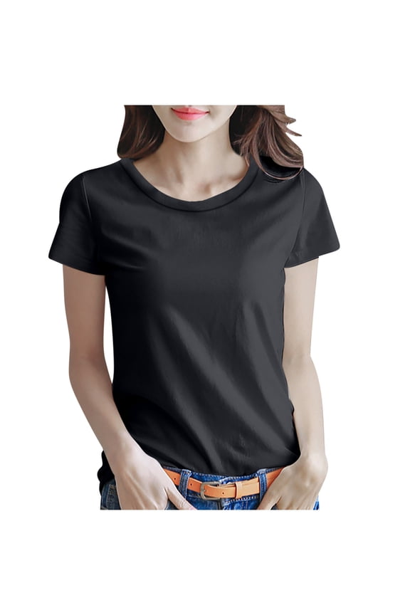 Crew Neck Tops for Women Short Sleeves Slim Fitted T Shirts Basic Classic Blouse