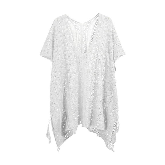 Perfectbot Crochet Tops for Women Deep V Neck Drawstring Side Eyelet Cover Up Beach Swingsuit Blouse