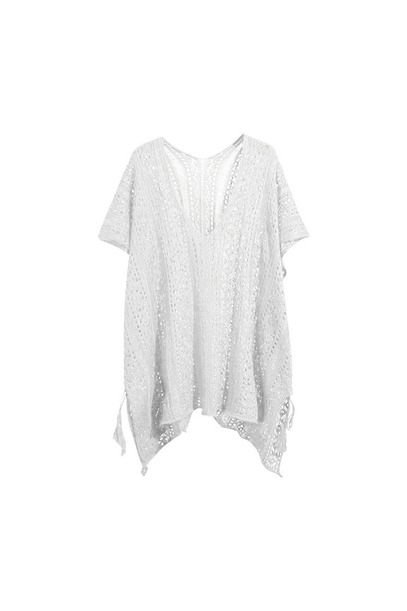 Crochet Tops for Women Deep V Neck Drawstring Side Eyelet Cover Up Beach Swingsuit Blouse
