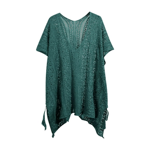 Perfectbot Crochet Tops for Women Deep V Neck Drawstring Side Eyelet Cover Up Beach Swingsuit Blouse