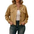 thumbnail image 1 of Perfectbot Cropped Corduroy Shacket for Women, Button Down Long Sleeve Shirt Jacket, Casual Outerwear, 1 of 6
