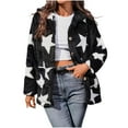 thumbnail image 1 of Perfectbot Cute Sherpa Fleece Jacket for Women - Star Print Open Front Fluffy Winter Outerwear, 1 of 8
