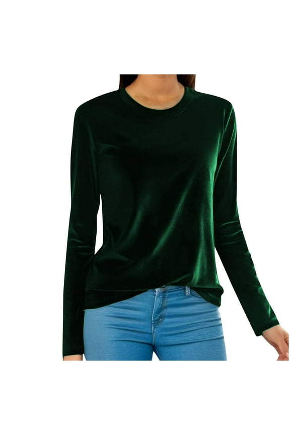 Fall Sweaters for Women Long Sleeves Velvet Round Neck Tops Dressy Trendy Casual Shirts