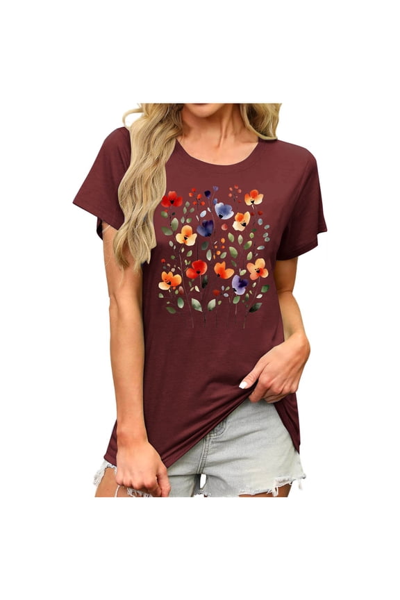 Floral Graphic Tee for Women - Short Sleeve Lightweight Summer Casual Everyday T-Shirt