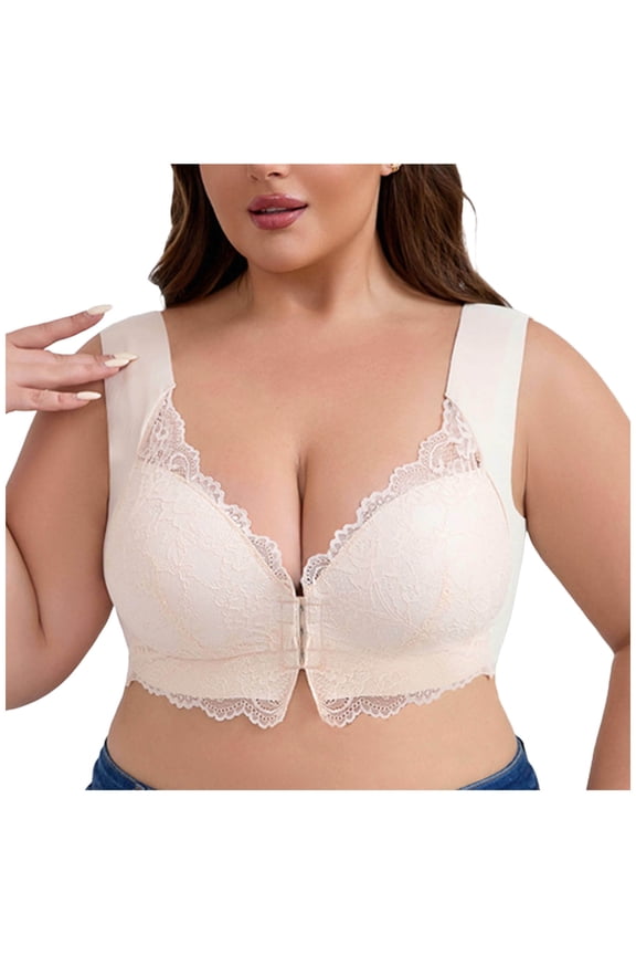 Front Closure Bras for Women, No Underwire Lace Push Up Bra, Deep V Bralette Everyday Bra