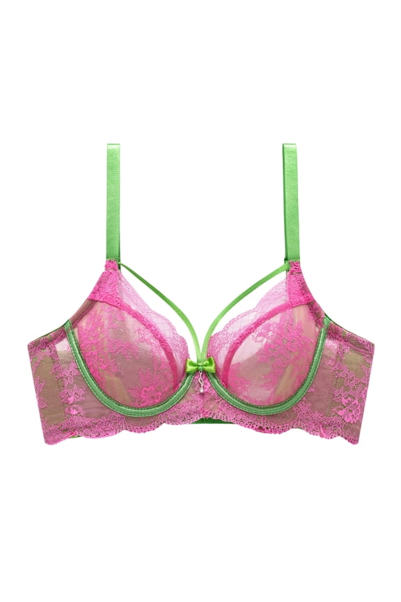 Lace Sheer Bras for Women, Sexy Push Up Breathable Balconette Demi Unlined Wireless Bra