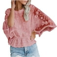 thumbnail image 1 of Perfectbot Lace Tops for Women Batwing Sleeves Crew Neck Eyelet Blouse Dressy Casual Elegant Shirt, 1 of 8