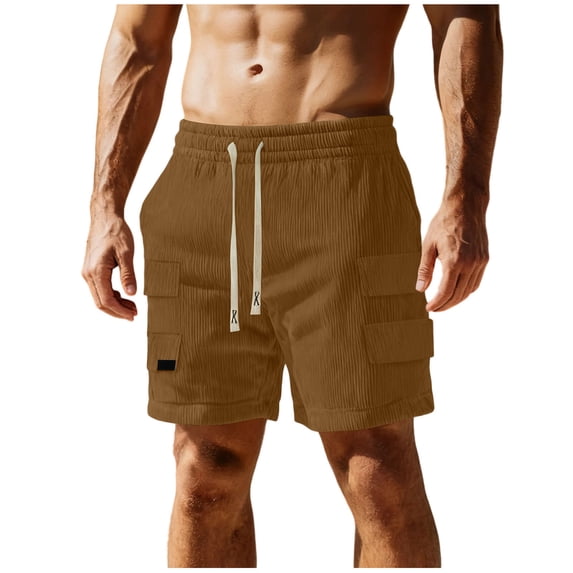 Perfectbot Men's Summer Casual Corduroy Shorts Elastic Waist Drawstring Jogging Sport Shorts