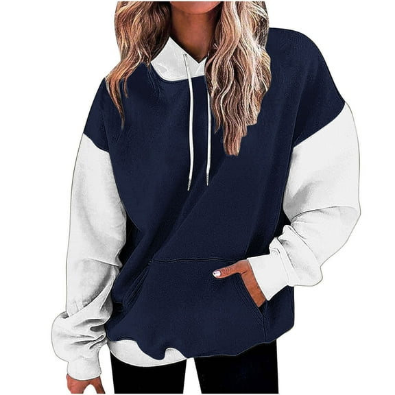 Perfectbot Oversized Hoodies for Women Color Block Drawstring Sweatshirts Loose Fit Fashion Fall Outfits