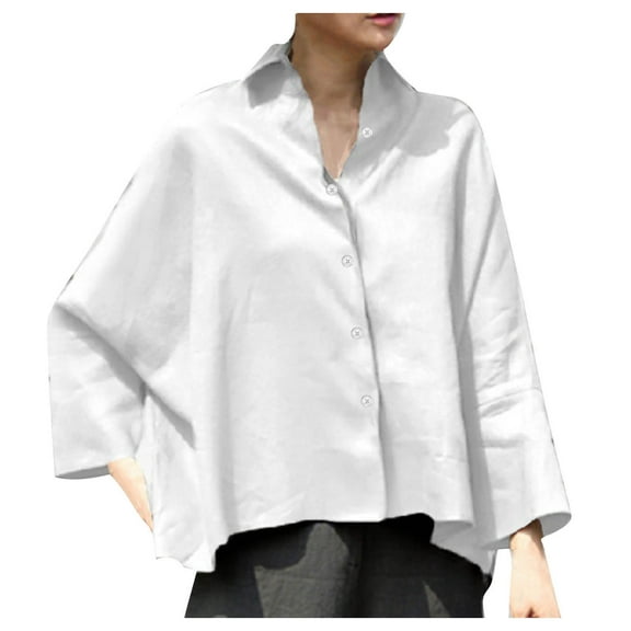 Perfectbot Oversized T Shirts for Women Long Sleeves Button Down Collared Tops Loose Fit Trendy Blouse