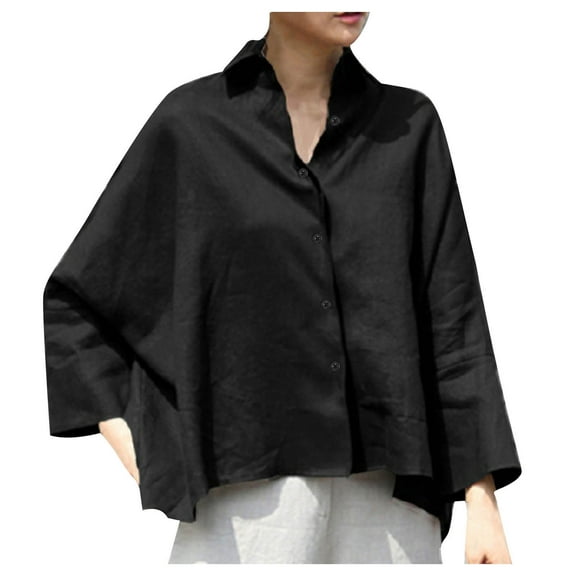 Perfectbot Oversized T Shirts for Women Long Sleeves Button Down Collared Tops Loose Fit Trendy Blouse