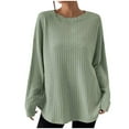 thumbnail image 1 of Perfectbot Womens Fall Fahion Blouse Long Sleeves Ribbed Crewneck Shirts Tunic Oversized Tops, 1 of 8
