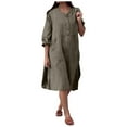 thumbnail image 1 of Perfectbot Plus Size Linen Dresses for Women Casual Crew Neck 3/4 Sleeve Button Down Midi Dress with Pockets, 1 of 7