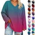 thumbnail image 1 of Perfectbot Plus Size Long Sleeve T-Shirt for Women, V Neck Tunic Tie Dye Print Loose Casual Tee Top Sizes L-5X, 1 of 6