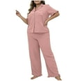 thumbnail image 1 of Perfectbot Plus Size Pajama Outfit for Women Ribbed Cozy Button Down Shirt Pant Set Spring Fall Sleepwear, 1 of 5