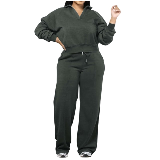 Perfectbot Plus Size Sweatsuit Set for Women Sweatshirt and Sweatpant Two Piece Fall Tracksuit Set Sportswear