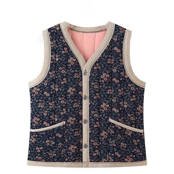 Perfectbot Plus Size Vest for Women - Floral Print Winter Warm Sleeveless Layering Outerwear with Pockets