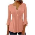 thumbnail image 1 of Perfectbot Shirts for Women 3/4 Sleeves Button V Neck Pleated Tops Empire Waist Peplum Dressy Blouse, 1 of 3