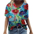 thumbnail image 1 of Perfectbot Shirts for Women Print Summer Classic Casual Short Sleeve V Neck Blouses Size S-5XL, 1 of 4