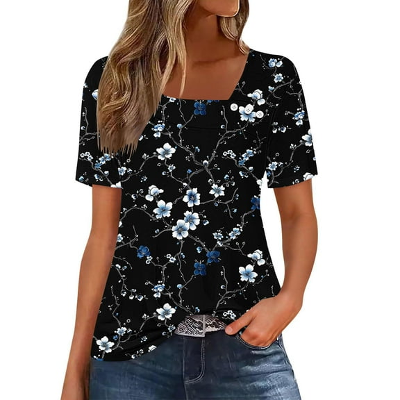 Perfectbot Shirts for Women Short Sleeve Relaxed Print Summer V Neck Casual Tees Tops Size S-3XL