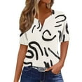 thumbnail image 1 of Perfectbot Shirts for Women Summer Short Sleeve Loose Button Print V Neck Casual Blouses Size S-3XL, 1 of 5