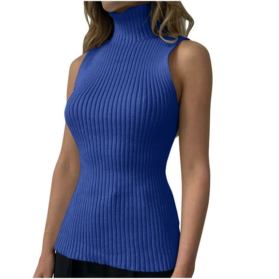 Perfectbot Sleeveless Turtlenecks Shirts for Women Solid Color Lightweight Vest Knit Short Sleeve Summer Sweater Top