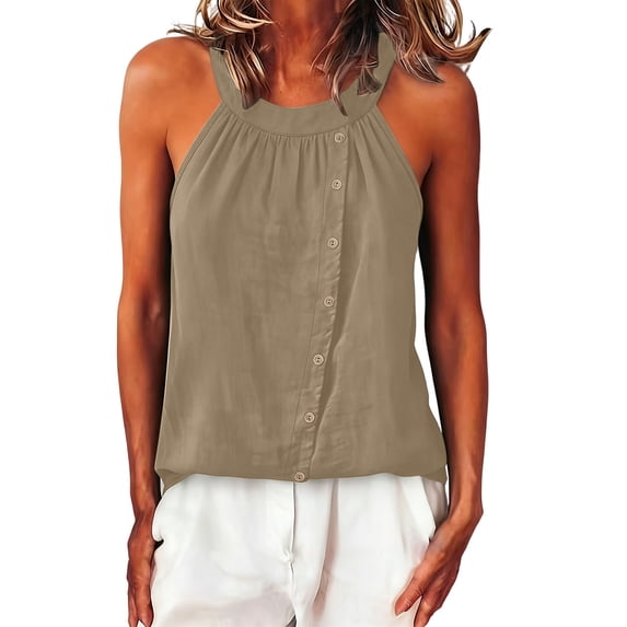 Perfectbot Summer Halter Neck Tank Tops for Women Sleeveless Button Down Blouses Casual Shirts
