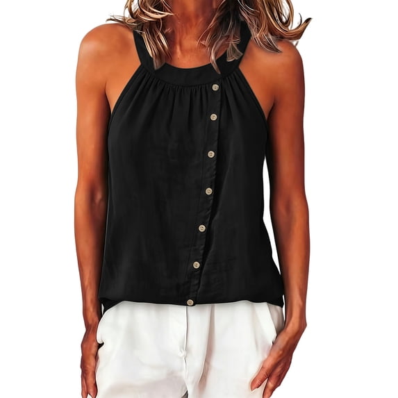 Perfectbot Summer Halter Neck Tank Tops for Women Sleeveless Button Down Blouses Casual Shirts