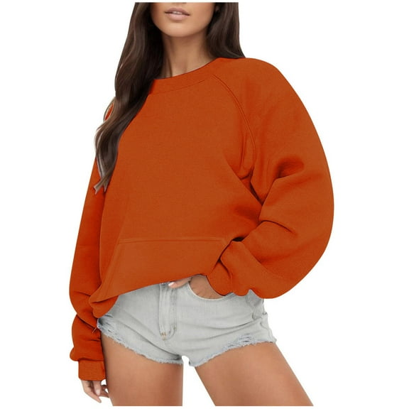 Perfectbot Sweatshirts for Women Long Sleeve Round Neck Casual Tops with Pocket Fall Loose Fit Shirts