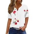 thumbnail image 1 of Perfectbot Tops for Womens Loose Short Sleeve Button Print Summer V Neck Basic Shirts Size S-3XL, 1 of 5