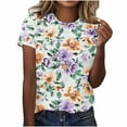 thumbnail image 1 of Perfectbot Tops for Womens Print Short Sleeve Crew Neck Loose Summer Casual Shirts Size S-5XL, 1 of 5