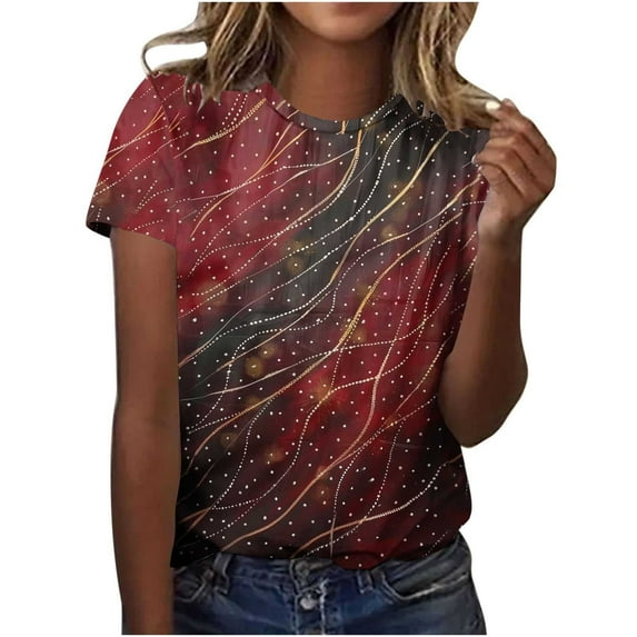 Perfectbot Tops for Womens Vintage Loose Short Sleeve Floral Print Crew Neck Summer Shirts ,S-5XL