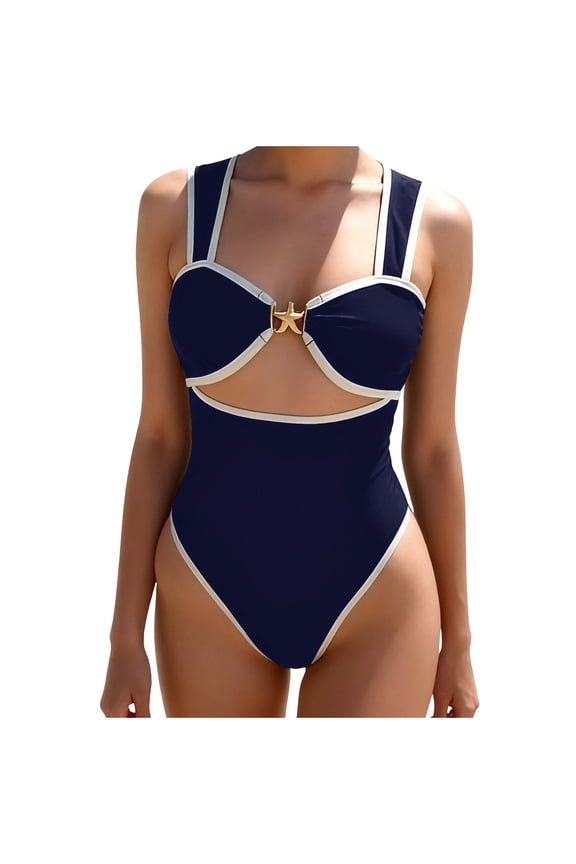 Tummy Control Bikini Set for Women High Waisted Color Block Bathing Suits Summer Holiday Travel & Casual Swimming