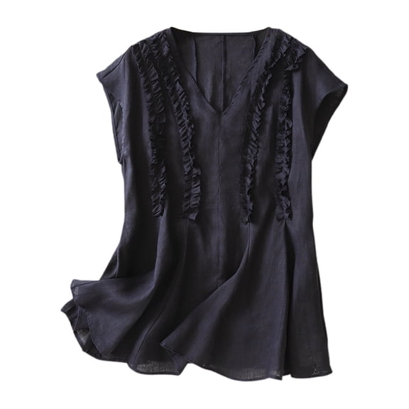 Perfectbot V Neck Tops for Women Cap Sleeves Ruffle Peplum Blouse Dressy Casual Summer Shirts