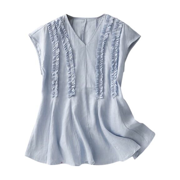 Perfectbot V Neck Tops for Women Cap Sleeves Ruffle Peplum Blouse Dressy Casual Summer Shirts