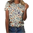 thumbnail image 1 of Perfectbot Women Blouses Crew Neck Print Short Sleeve Classic Summer Casual T-Shirts Size S-2XL, 1 of 5