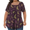 thumbnail image 1 of Perfectbot Women Blouses Print Pleated Summer Plus Size Square Neck Short Sleeve Shirts,L-5XL, 1 of 4