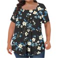 thumbnail image 1 of Perfectbot Women Blouses Summer Print Square Neck Short Sleeve Plus Size Pleated Shirts,L-5XL, 1 of 4