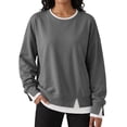 thumbnail image 1 of Perfectbot Women Crew Neck Faux Two Piece Sweatshirt, Split Hem Long Sleeve Loose Fit Casual Pullover Top, 1 of 6