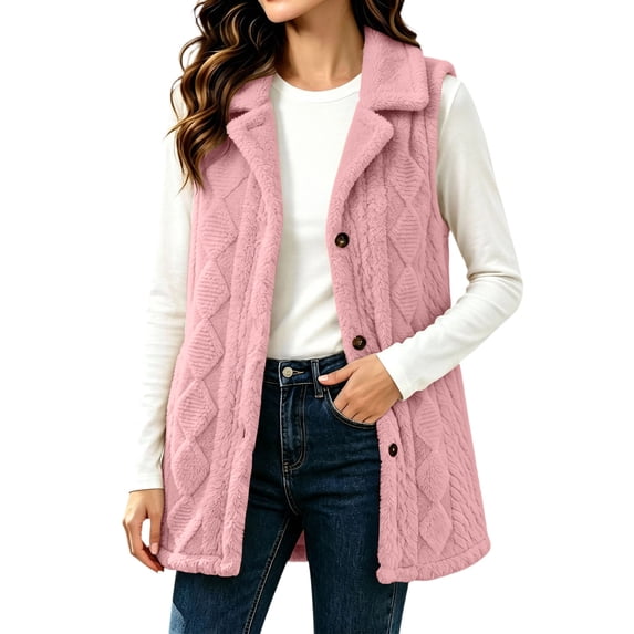 Perfectbot Women Fleece Sherpa Vest, Lapel Collar Button Down Fall Winter Thermal Waistcoat Layering Outerwear