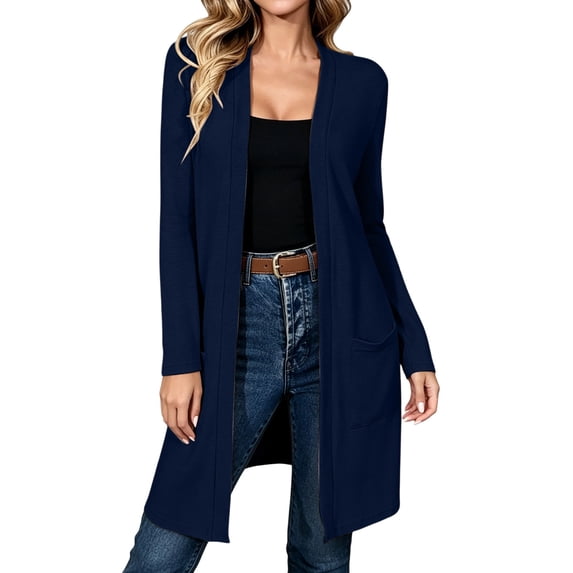 Perfectbot Women Mid Length Open Front Knit Cardigan Long Sleeve Relaxed Layering Outerwear Cardigan