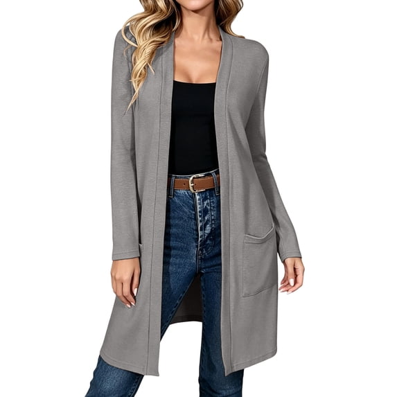 Perfectbot Women Mid Length Open Front Knit Cardigan Long Sleeve Relaxed Layering Outerwear Cardigan