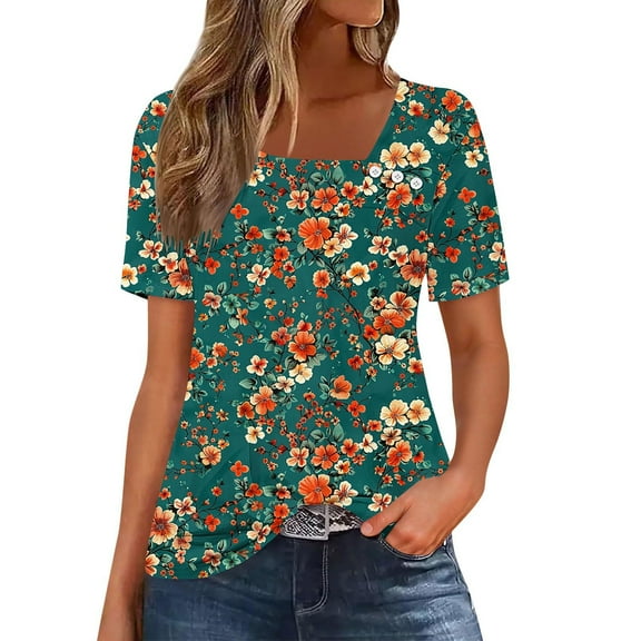 Perfectbot Women Shirts Summer Relaxed Print V Neck Casual Short Sleeve Tees Tops Size S-3XL
