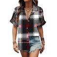 thumbnail image 1 of Perfectbot Women Short Sleeve Tops Casual Button Shirts Collar Plaid Print Summer Blouse, 1 of 5
