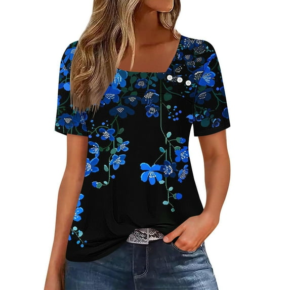 Perfectbot Women T-Shirts Casual Short Sleeve Print Summer V Neck Relaxed Tees Tops Size S-3XL