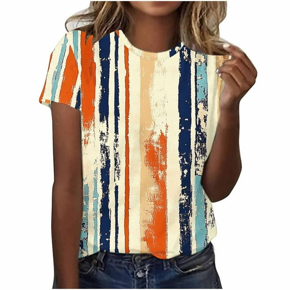 Perfectbot Women T-Shirts Loose Short Sleeve Crew Neck Summer Print Casual Tees Tops Size S-5XL