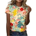 thumbnail image 1 of Perfectbot Women Tops Floral Print Vintage Crew Neck Loose Summer Short Sleeve Shirts Size S-5XL, 1 of 5